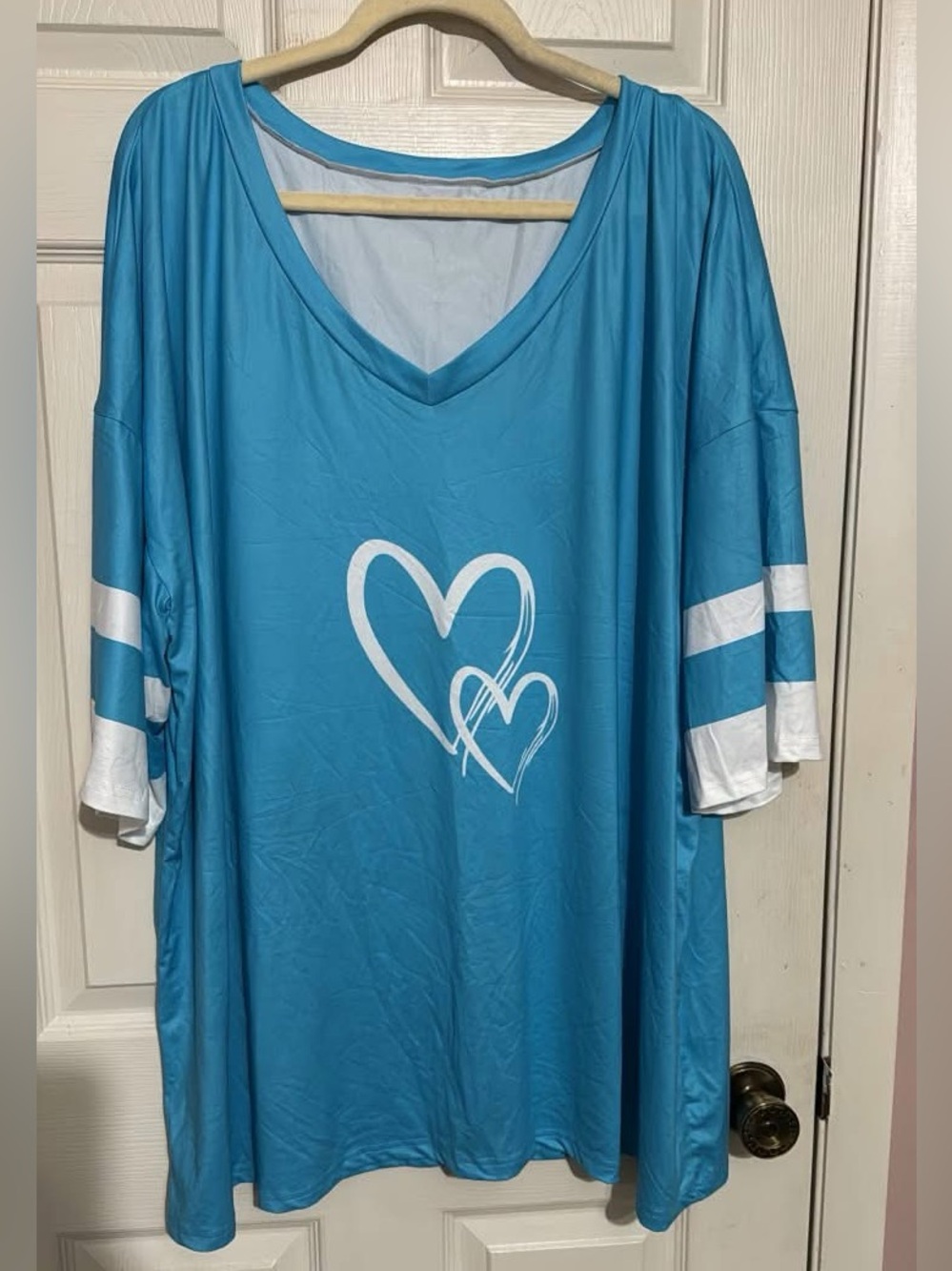 Blue V-Neck Heart Print Sleep Top